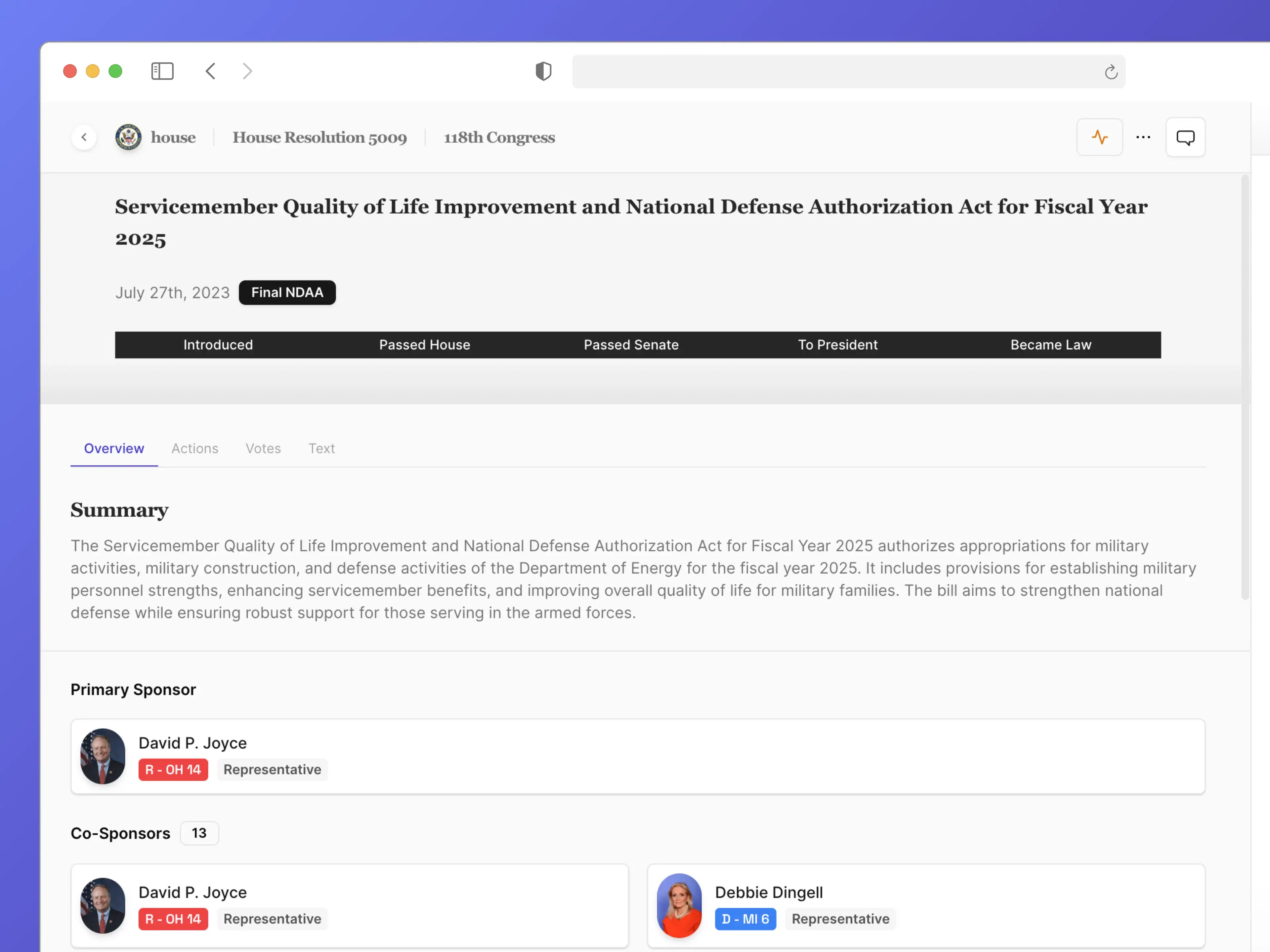 Congressional Intelligence Screenshot